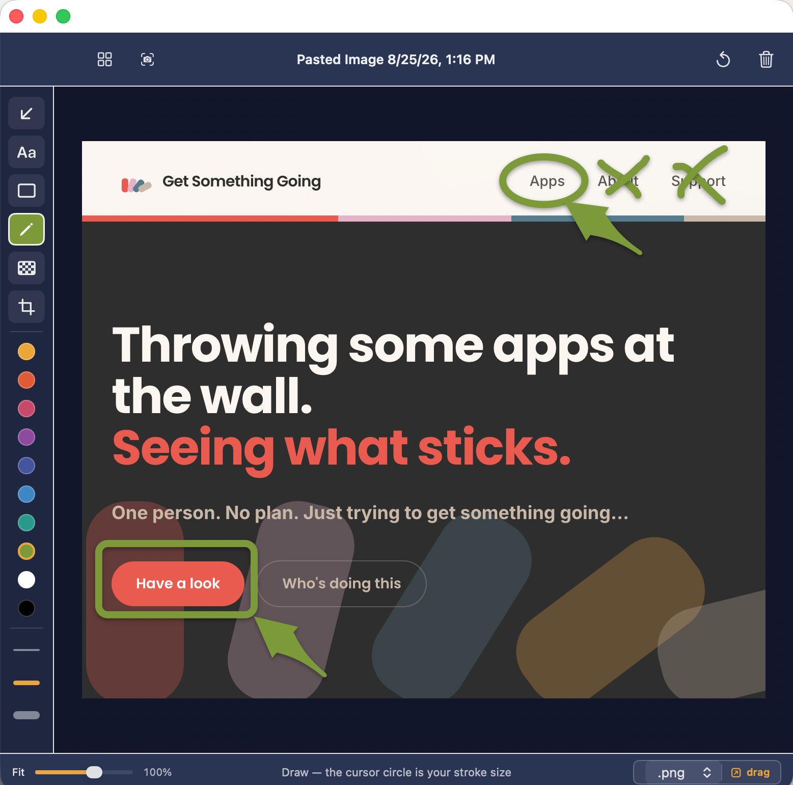 Knitch annotating a screenshot