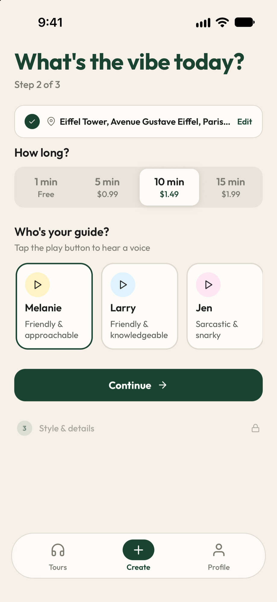 MyGuide length and narrator picker